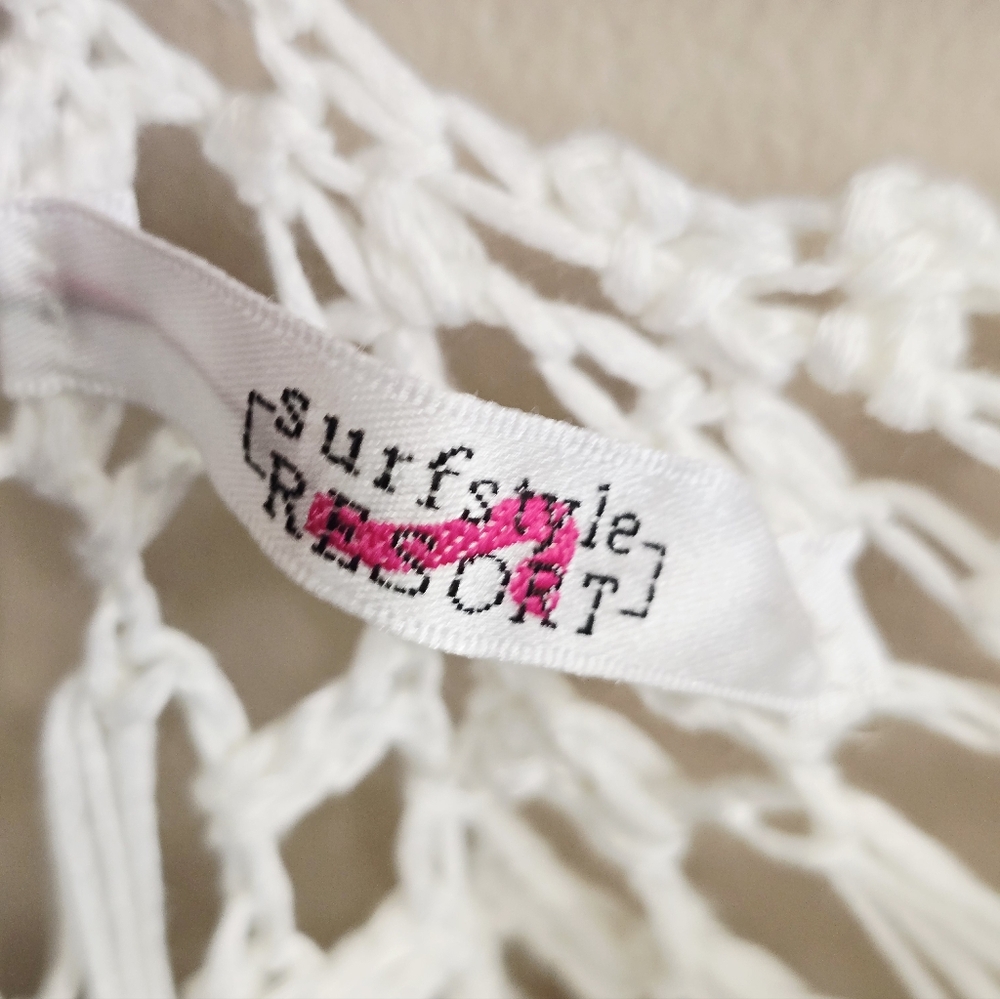 Boho Geometric Crochet Trim Cover-Up - White & Blue - Picture 7 of 8